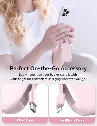 RORRY CharmGo Portable Charger, 5000mAh Power Bank with Built-in Cables | 20W,Keychain,Travel Essential,Battery Pack,USB-C,Compact,All in Mini,for iPhone18 Pro Max/17-15,for AirPods 3/4/Pro,for iPad thumbnail 2