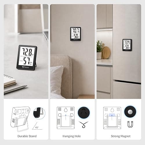 DOQAUS Indoor Thermometer [2 Pack], Mini Digital Hygrometer Room Thermometer, Humidity Meters, Accurate Temperature Humidity Monitor Gauge for House, Baby Room, Greenhouse, Home Black (2.3X1.8inch) | Mini Room Thermometer with Accurate Temperature and Humidity Monitor for House, Baby Room, Greenhouse, Garage thumbnail 5