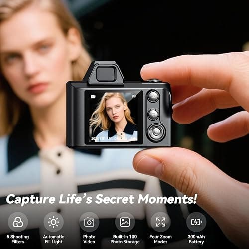 Mini Schlüsselanhänger Digitalkamera – Maxmango 1,3-Zoll 1080P Fotokamera Retro Kamera mit 64 GB Speicher, Ultraportable Kamera, Taschenformat für Reisen, Vlogging und Unterhaltung (Schwarz) thumbnail 2
