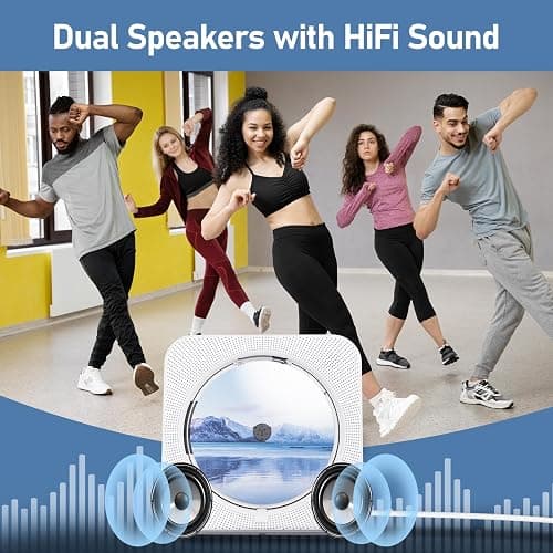CD Player Portable Bluetooth 5.1 Desktop CD Player with HiFi Sound Speakers,Remote Control,Dust Cover,LED Display,Boombox FM Radio,USB/AUX for Home,Kids (White) thumbnail 5