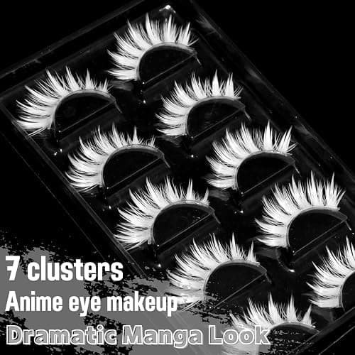 AUGENLI Halloween White False Lashes Extension Tools Japanese Anime Cosplay Natural Makeup Looking Masquerade Party Eye Lashes (02B) thumbnail 4