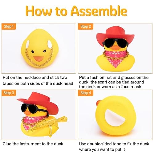 wonuu Rubber Duck Car Ornaments Duck Car Dashboard Decorations for Cool Car Accessories with Cowboy Hat Necklace and Sunglasses, A_Black Cowboy hat thumbnail 4