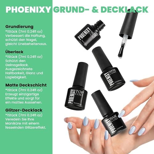 U V Nagellack, Phoenixy 54 Farben Gel Nagellack Set mit Base Top Matte Glitter Coat, Gel Nägel Set, Geschenke für Frauen Nail Art zu Hause thumbnail 7