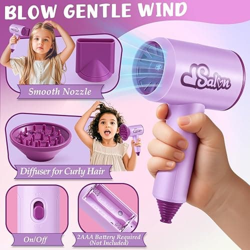 Toylink Doll Head for Hair Styling Kids Makeup Kit, 34Pcs Hair Salon Pretend Play Toys with Hairdryer Straightener Makeup Princess Accessories, Birthday Gifts for Girls 3 4 5 6 7 8 thumbnail 4