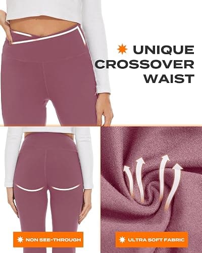 TNNZEET Black Flare Leggings for Women, Crossover Yoga Pants with Pockets Bootcut Flared Leggings thumbnail 3