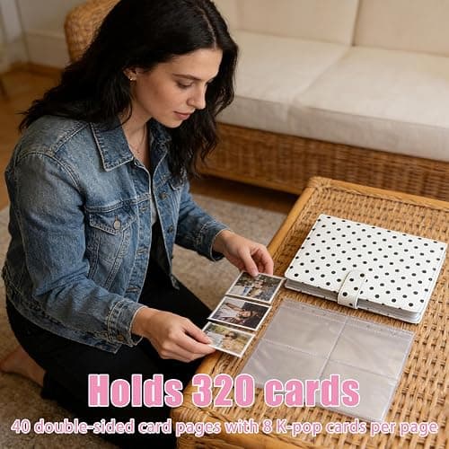 A5 Kpop Photocard Binder,6 Ring Binder Album,Kpop Photo Card Binders,with 40 Four-compartment Card Pages 320 Card Spaces,PU Leather Cover with Buckle Closure,for Card Organisation thumbnail 7