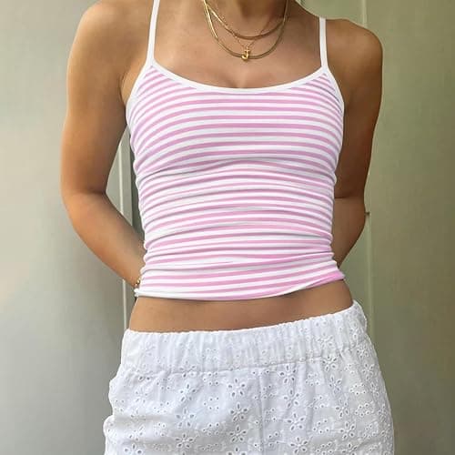 Foidiccx Crop Tank Top Sleeveless Backless Spaghetti Strap Cami Y2k Going Out Camisole Teen Girl Cute Aesthetic Summer Shirt thumbnail 2