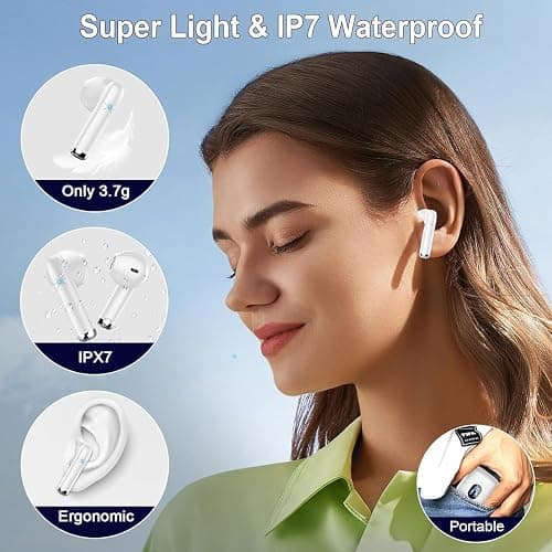 Wireless Earbuds, Bluetooth Headphones V5.4 Stereo Bass Ear Buds with ENC Noise Cancelling Mics,30H Bluetooth Earbuds with LED Display Charging Case, IP7 Waterproof Earphones for Android iOS【Mini】 thumbnail 6