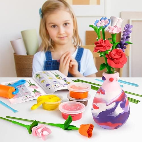 Drama Planet Flower Craft Kit for Kids, Make Your Own Flower Bouquet with Air Dry Clay, Arrange Clay Flowers & Create Personalized Art, Great Gifts for Girls thumbnail 3