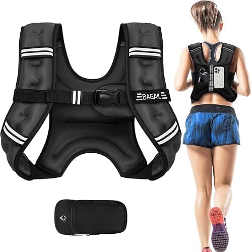 BAGAIL Weighted Vest, 5lb/8lb/10lb/12lb/15lb/20lb/25lb/30lb Weight Vest for Walking & Weight Loss, Reflective Rucking Vest with Phone Pouch for Women & Men, Home Gym & Outdoor Training - Image 1