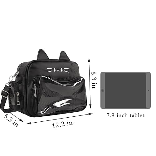 Lifelix Cat Ita Bag Backpack with Clear Window, Kawaii Pin Display Crossbody Bag, Y2K Anime Purse for Pins (Black) | Clear window displays 10-20 enamel pins with insert board. 3-way carry: backpack, shoulder, crossbody. Water-resistant PU thumbnail 6