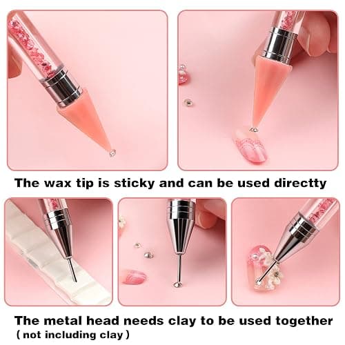 Kaychan Rhinestone Picker Tool 2 Acrylic Handle Rhinestones Applicator Dual-Ended DIY Nail Art Tool with 4 Extra Wax Tips and 1 Tweezer thumbnail 4