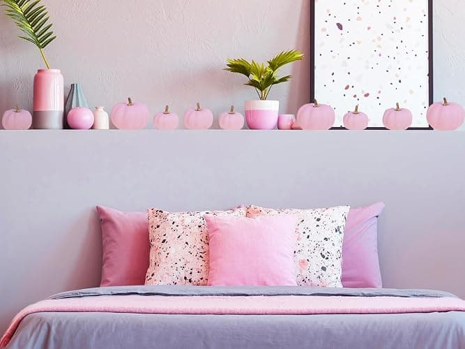 Winlyn 12 Pcs Artificial Pink Pumpkins 3 Sizes Small Fall Decorative Pumpkins Foam Pumpkins Faux Pumpkins Decor for Autumn Wedding Baby Shower Pink Halloween Party Thanksgiving Harvest Table Wreath - Pink thumbnail 4