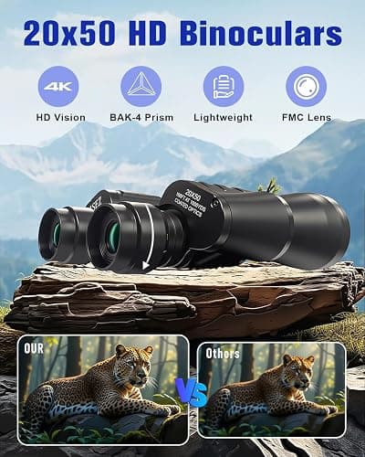 Sfeoot 20x50 Binoculars for Adults High Powered | Compact Waterproof,HD Vision,Easy Focus,BAK4 Prism,for Bird Watching, Hunting,Cruise Ship, Travel,Sport Games thumbnail 3