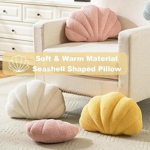 Seashell Throw Pillows Shell Shaped Pillow White Sea Shell Pillows for Bed Seashell Decorative Pillow Soft Plush Pillow Sea Couch Decoration(18 X 13 inch) thumbnail 4