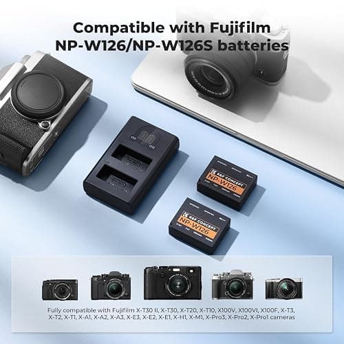 K&F Concept 1300mAh NP-W126 NP-W126S Battery and Charger for Fujifilm XM5, X100VI, X100V, XS10, XT30, XT30 II, XT20, XE4, A5, Dual-Slot Fast Charger, Type-C and Micro-USB Input, 2 Pack Battery thumbnail 3