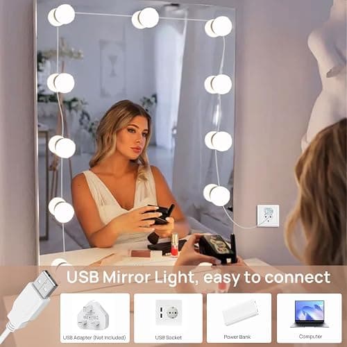 Akynite Hollywood Mirror Lights Stick on 10 Bulbs, USB Cable Adjustable, 3 Colour Changing and 10 Brightness, LED Vanity Mirror Lamp Dimmable, Makeup Lights for Dressing Table (No Adapter) thumbnail 5