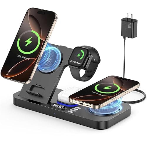 YiJYi 2025 Upgrade Wireless Charger, 6 in 1 Charging Station,30W Wireless Charger with Clock & 7-Color Night Light,Dual Phone Charger for iPhone 16/Samsung Galaxy,for AirPods for Apple Watch - Image 1