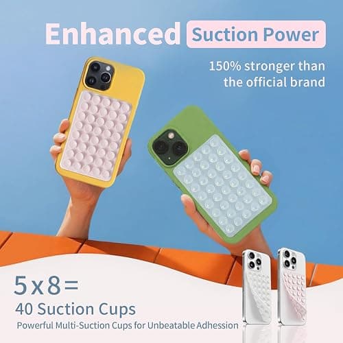 (2 Pack) Silicone Suction Cup Phone Case Mount Double Sided, Sticky Phone Grip with Higher Suction Power for Cell Phone, Hands-Free Phone Accessories for Selfies and Videos, Clear & Light Pink thumbnail 2