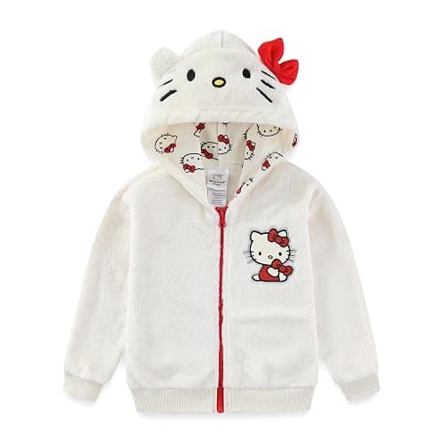 Hello Kitty Sanrio Girls Zip Up Coral Fleece Hoodie with Ears and Bow for Big Kids - Image 1