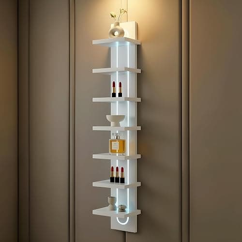 AskTag U-Shaped 7-Tier Compact Narrow RGB Light Wall Shelf Unit, White | Modern Vertical Shelf for Vanity, Ideal for Anime Figures, Perfumes, Cosmetics, Colleclibles thumbnail 3