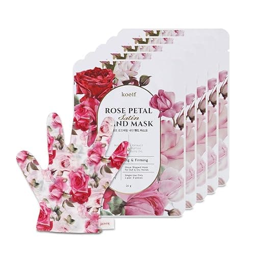 koelf PETITFEE Rose Petal Satin Hand Mask (5pairs) - Intensive Nourishing, Moisturizing Gloves, Rose Scented Hand Repair Masks with Peptide, Collagen, Shea Butter for Silky Smooth Hand, Hand Treatment - Image 1