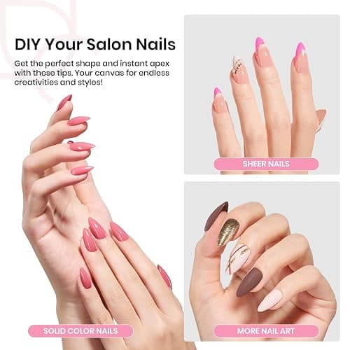 Beetles Tipex Gel Nail Kit, Medium Almond Nail Tips 224 Pcs 16 Sizes Pre-Building Pre-Etched False Nail Tips with Tipex Nail Glue, Mini Nail Lamp Thick Acrylic Nail Set thumbnail 2