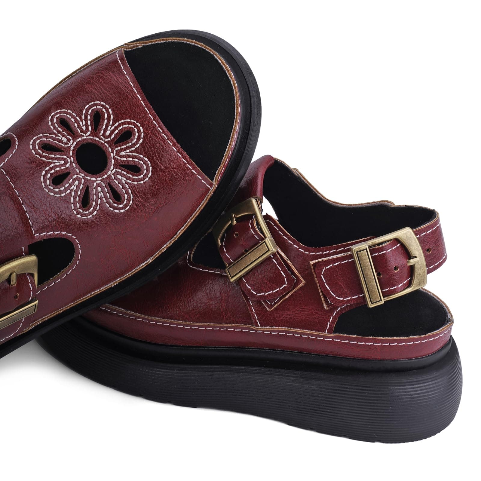 Platform Sandals for Women Chunky Ankle Buckle Casual Open Toe Comfortable Flower Decoration Fisherman Sandals thumbnail 7