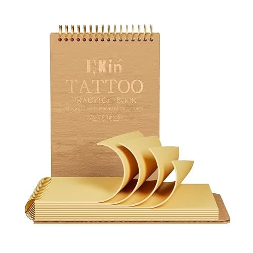 INKin 10Pcs Tattoo Practice Flipbook, 2mm Thick Silicone Fake Skin with Double-Sided Tattoo Practice Sheets, DIY Training Journal, Portable and Reusable Tattoo Skin Book for Beginners (Yellow) - Image 1