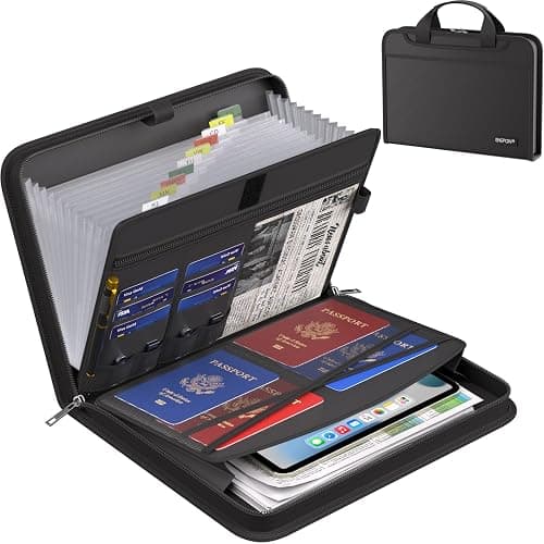 ENGPOW Accordion File Organizer, Fireproof Expanding File Folder with 13 Pockets Document Organizer with Handle & Labels, Portable Home Travel Safe Storage for Letter A4 Files and More, Black - Image 1