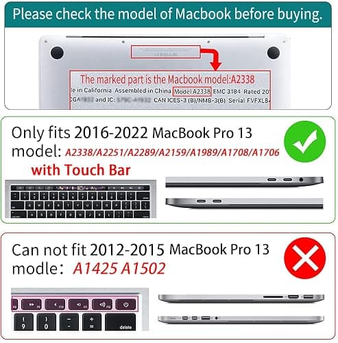 Teryeefi Case Cover for MacBook Pro 13 Inch 2022 2021 2020 2019 2018 2017 2016 Release A2338 M2 M1 A2289 A2251 A2159 A1989 A1706, Frosted Hard Shell +Keyboard Cover Skin + Screen Protector, Chalk Pink thumbnail 2