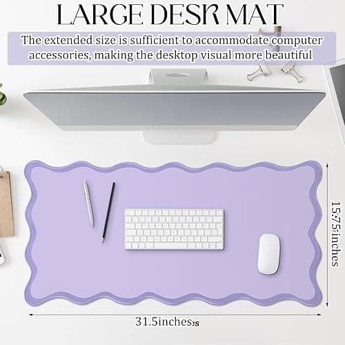 Hahafelt Scalloped Desk Mat Large Scalloped Piping Cute Desk Mat Aesthetic Preppy Table Pad Large Nonslip Pad with Edge Stitching Waterproof Gaming(Purple,31.5 x 15.75 Inches) thumbnail 3