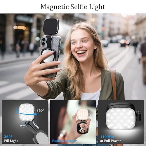 Magnetic Selfie Light Compatible with MagSafe for iPhone – Rechargeable LED Fill Light with Mirror, CRI≥95, 5 Color Temps, Foldable Ring Light thumbnail 2