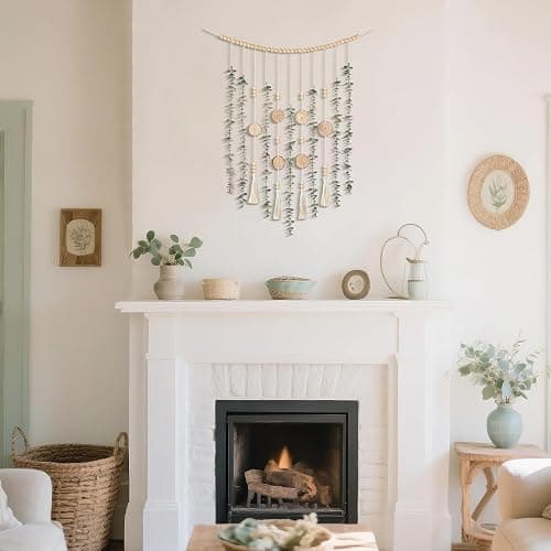 Dahey Hanging Artificial Plant Eucalyptus Wall Decor 31'' Wooden Bead Garland with Fake Greenery Leaves Boho Rustic Farmhouse Wall Art for Living Dining Room Bathroom Bedroom Kitchen Decoration thumbnail 7