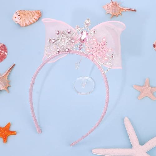 GAFATORY Blue Princess Tiaras Headbands Tiara Crown Headband with Bow Tulle Bow Rhinestone Hair Band Headbands Thin Headband thumbnail 4