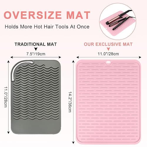 WRORUNER Oversize Silicone Heat Resistant Mat for Curling Irons, Flat Irons, Hair Straighteners and Hot Hair Styling Tools, Portable Hot Tools Cover Pad for Travel Vanity Salon(14.2" x 11.0") thumbnail 3