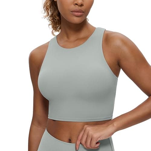 CRZ YOGA Butterluxe High Neck Crop Tank Tops for Women - Racerback Padded Longline Sports Bras Workout - Image 1