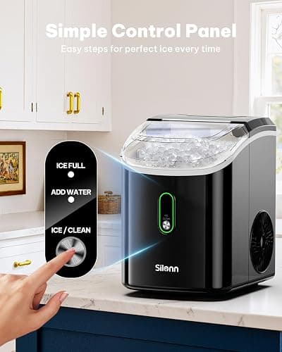 Silonn Nugget Ice Maker Countertop, Pellet Ice Machine with Self-Cleaning Function, Sonic Ice Maker Produces 33lbs of Chewable Ice in 24 Hours, Ideal for Home Kitchen and Office (Black) thumbnail 7