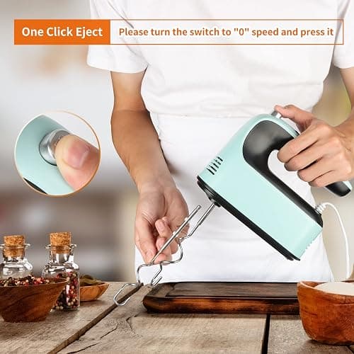 Yomelo 9-Speed Digital Hand Mixer Electric, 400W Powerful DC Motor, Baking Mixer Handheld with Snap-On Storage Case, Touch Button, Turbo Boost, Dough Hooks, Whisk (Ice Blue) thumbnail 6