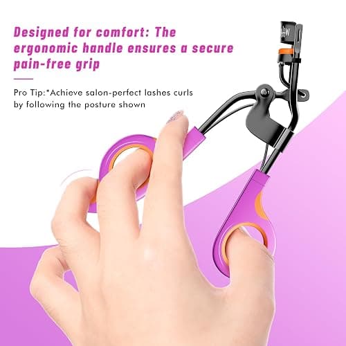 Whalrace Eyelash Curlers with 6PCS Extra Replacement Pads, Premium Quality Eye Lash Curler, Superior Curling Effect, Easy to Hold and Use, Christmas Gifts for Her - Orange Purple Handle thumbnail 3
