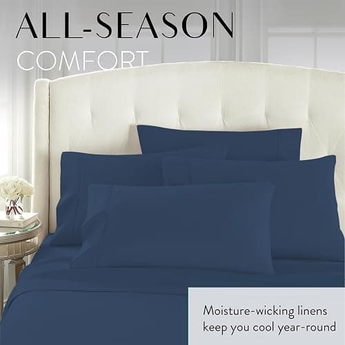 Danjor Linens Bed Sheet Set Full Size for Teens, Hotel Premium Sheets with 4 Pillowcases, Lightweight Brushed Microfiber Deep Pockets, Breathable Cooling 6 Piece Bedding Sets, Navy | Hotel Quality, Breathable, Cooling, Deep Pockets, Wrinkle Free, Machine Washable, 4 Pillowcases, Bed Sheet thumbnail 6