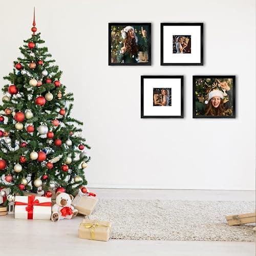 BSRHOME 12x12 Picture Frame Set of 9, Display Pictures 8x8 with Mat or 12x12 without Mat, Multi Collage Gallery Square Photo Frames for Wall or Tabletop, Black - Black - 12x12 thumbnail 7