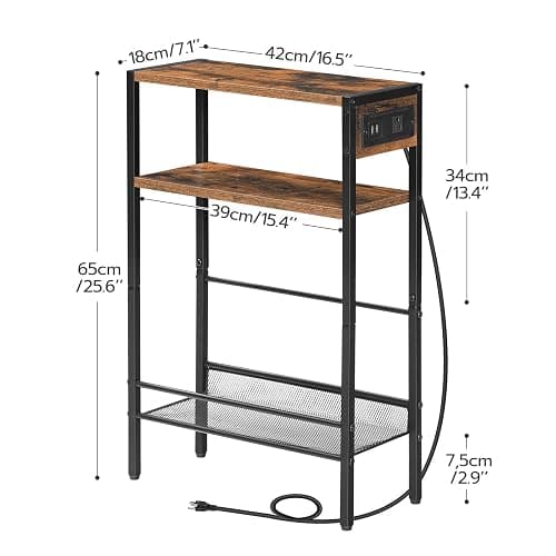 NIGHTSTAND | Amazon | HOOBRO Small Narrow Side Table with Charging Station, Skinny End Table for Small Spaces, Slim Nightstand with USB Ports Outlet, Sofa Beside Table with Storage Shelf, White and Gold DW102UBZ01 - 1 - Gold + White thumbnail 4