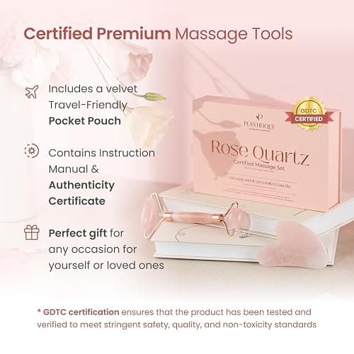 PLANTIFIQUE Rose Quartz Gua Sha & Face Roller Set, Certified Face Massager | Guasha Facial Tool & Roller for Lymphatic Drainage & Face Sculpting - Reduce Puffiness & Relieve Tension - Skin Care Gifts thumbnail 6