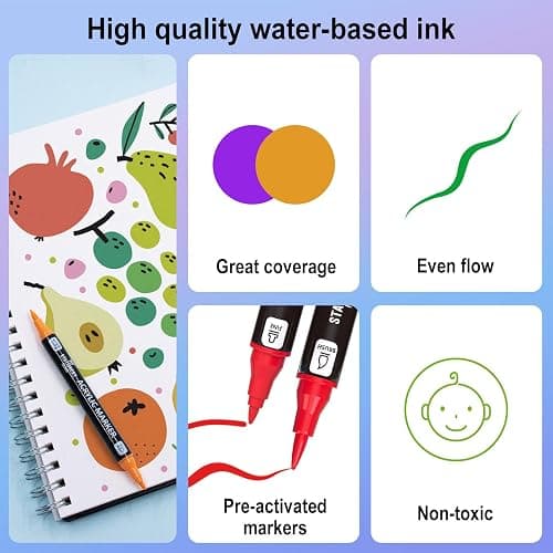 STATIONERY ISLAND Permanent Acrylic Paint Pens 24 Colours – Dual Tip Markers for Rock, Pumpkin, Stone, Glass, Ceramic, Wood & Fabric – Fine & Brush Tip Water Based Paint Pens for Halloween Crafts thumbnail 5