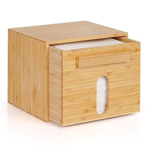 Disposable Face Towel Holder Bamboo Storage Box, Facial Towels Container Box with Drawer, Clean Towel XL Organizer for Bathroom(Excluding Facial Towels) - Image 1