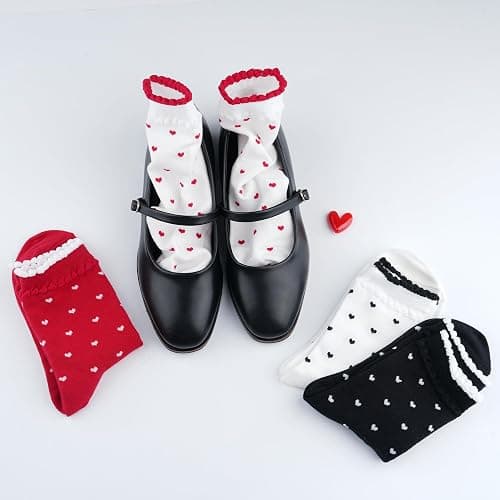 Kikiya Women's Cotton Crew Socks - Cute Flower Graphic Polka Dot Striped Heart Patterned - Ladies Girls Casual Socks Size 6-8 thumbnail 8