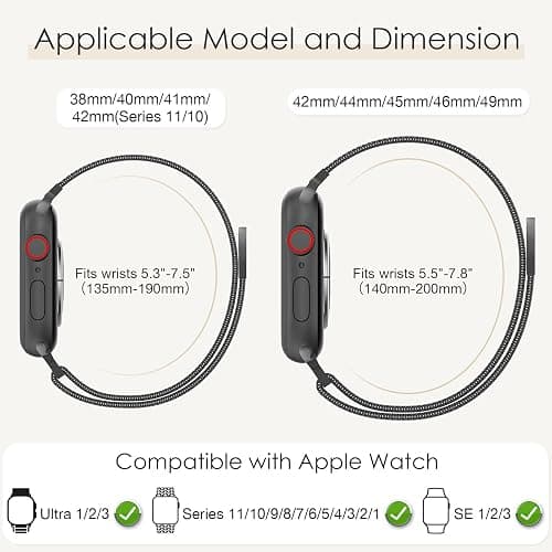 Original Milanese Loop Band Compatible with Apple Watch 38mm 40mm 41mm 42mm 44mm 45mm 46mm 49mm - Women & Men Magnetic Closure Adjustable Metal Strap for iWatch Series 11 10 9 8 7 6 5 4 SE2 3 Ultra2 3 thumbnail 2