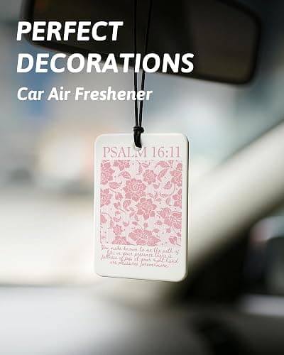 FISWAFY Pink Christian Car Air Freshener 4 Pcs, Girly Pink Bow Floral Religious Hanging Air Freshener for Cars Closet Drawer Books, Cute Preppy Christian Car Accessories Mirror Decor for Women thumbnail 3