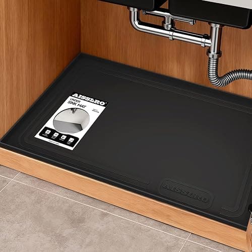 Aisslro Under Sink Mat 22" X 19", Waterproof Silicone Under Sink Mats for Kitchen, Anti-Leak Shelf Liner & Cabinet Protector with Raised Edge, [BPA Free] Bathroom Tray Home Organizer, Black - Image 1